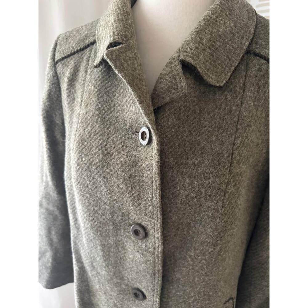 Vintage Women’s Large Green Gray Wool Tweed Trench Utility Coat - Picture 3 of 10